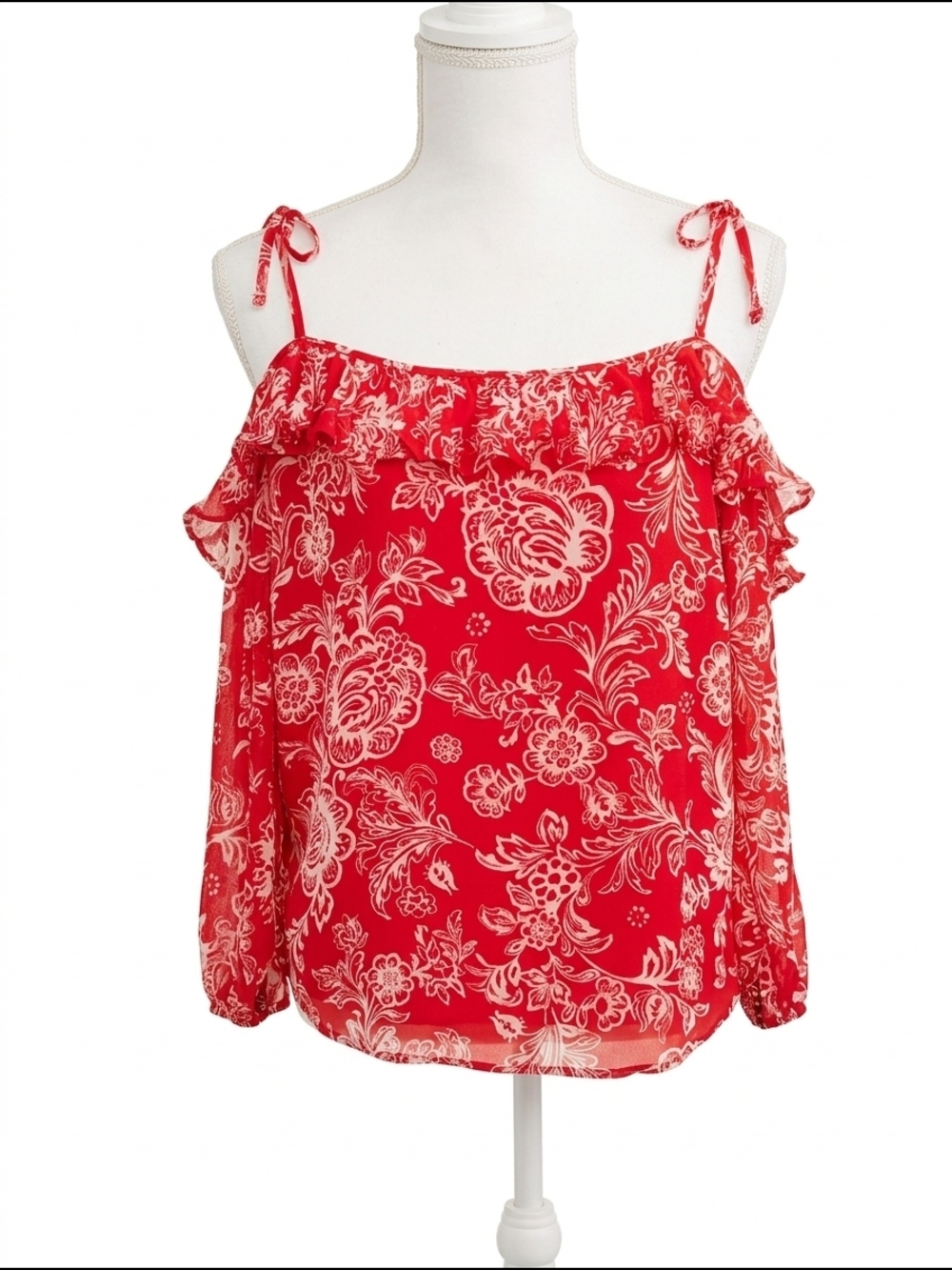 Ella Moss Red Cold Shoulder Blouse Floral Paisley Accordion Pleat Boho‎ Small
